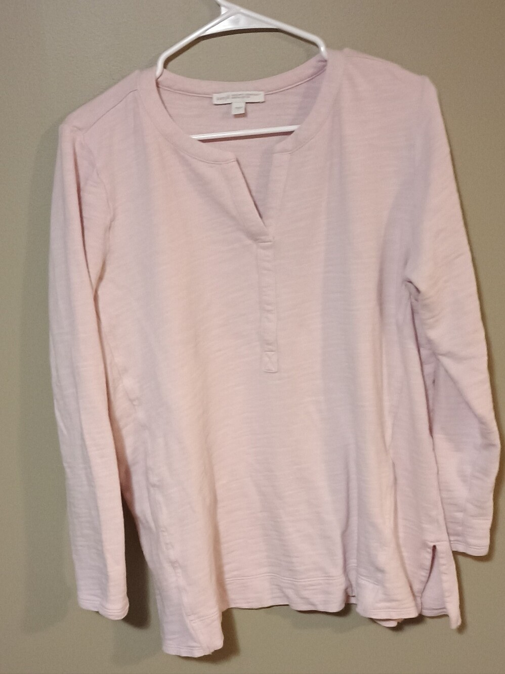 Pure Jill J. Jill Light Pink Slub Knit Notch Neck Long Sleeve Tunic Top